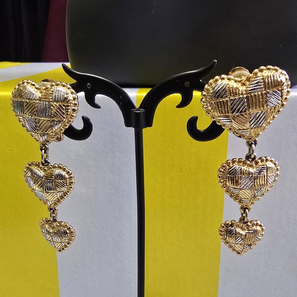 Mario Valentino Elegant Gold/Silver Tone Heart Drop Earrings